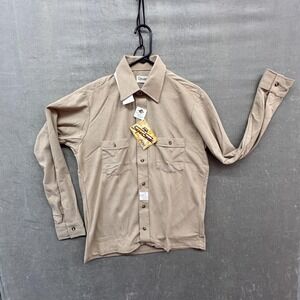 Vintage Gimbels Shirt Mens Medium Tan Faux Suede Arnel Nylon Knit Made USA 70s